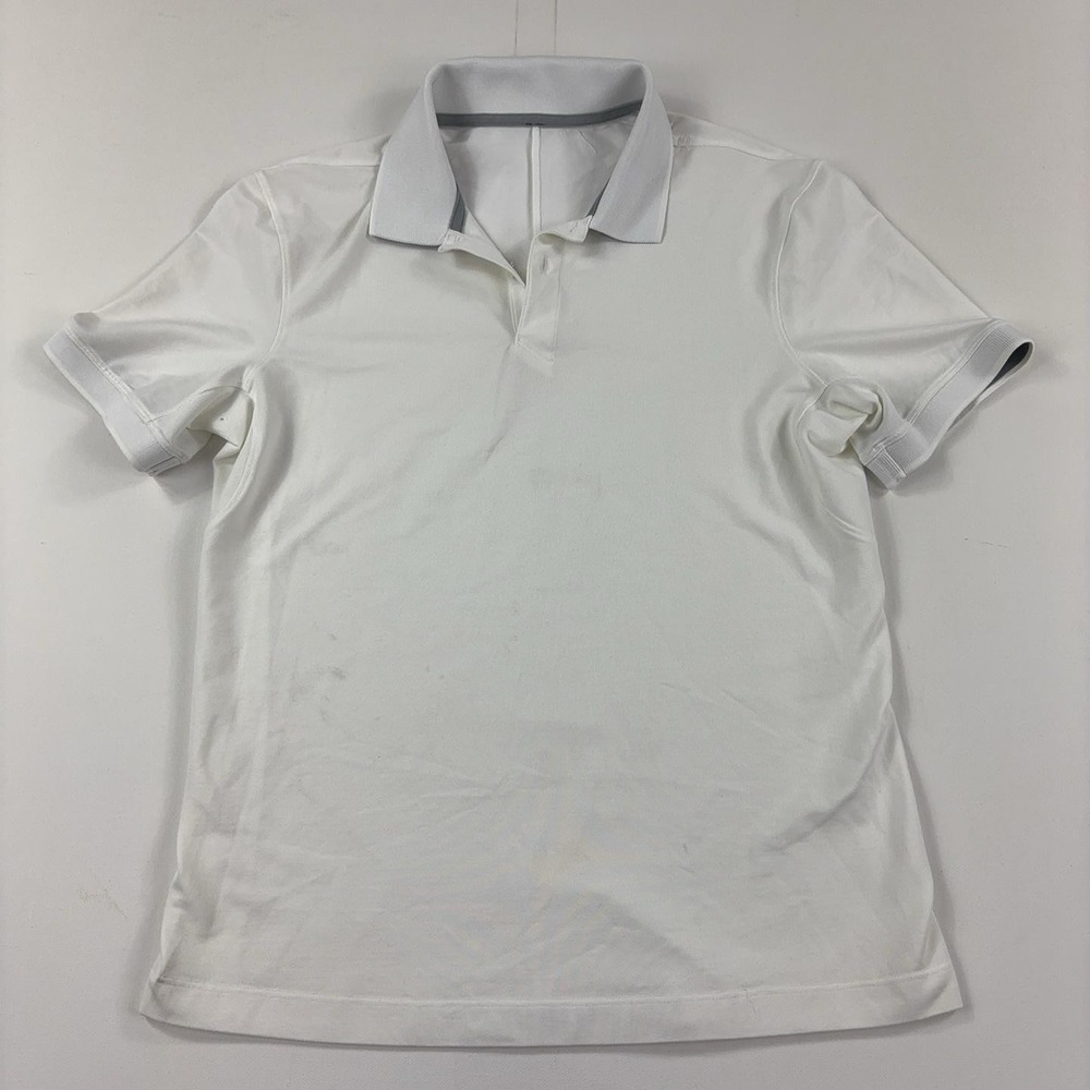 Lululemon Live In Practice Polo Shirt Mens S White Knit Short Sleeve Performance